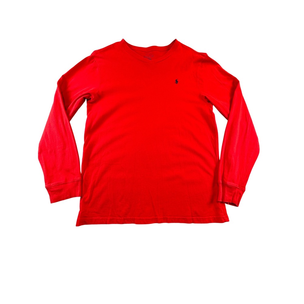 Polo Ralph Lauren Boys Red Long Sleeve V-Neck T-Shirt XL 18-20 Pony Logo